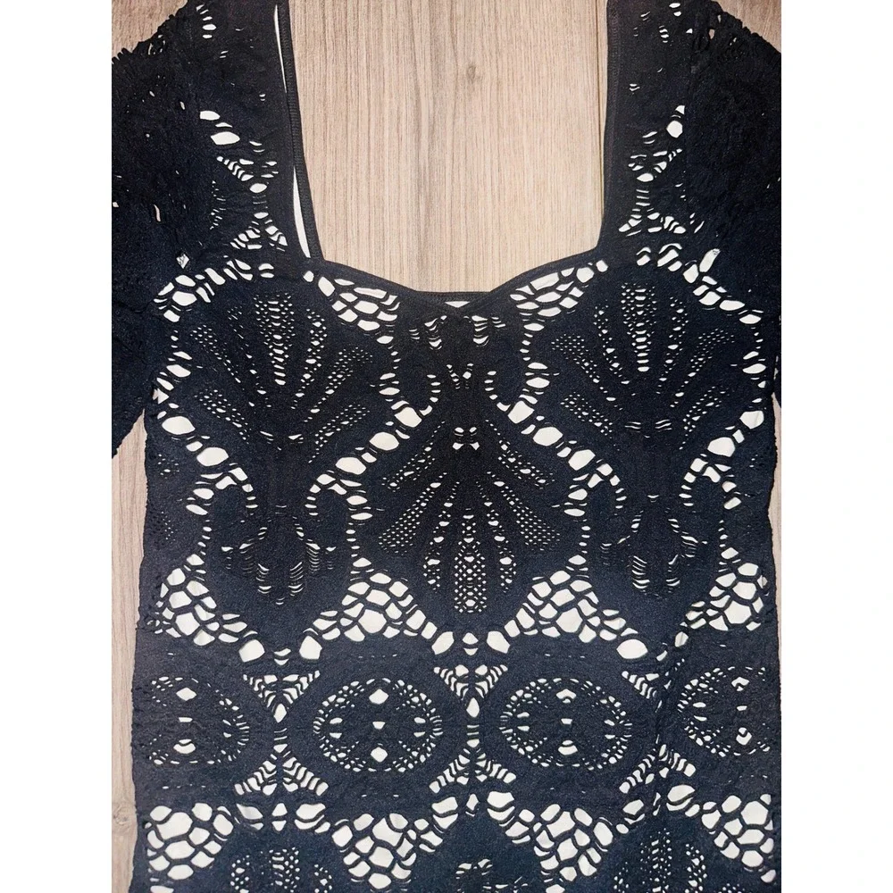 ND1 Free People Black Crochet Lace Bodycon Dress Party Cocktail‎ Evening
